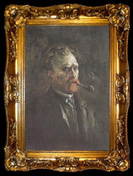 framed  Vincent Van Gogh Self-Portrait with Pipe (nn04), ta009-2